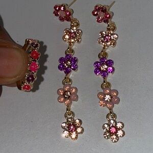 Multi color flower Ring & earring set